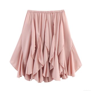 Women's Elegant Layered Ruffle Midi Skirt Lightweight Polyester Solid Color Elastic High Waist A-Line Skirt For Party Dating Streetwear Casual Style