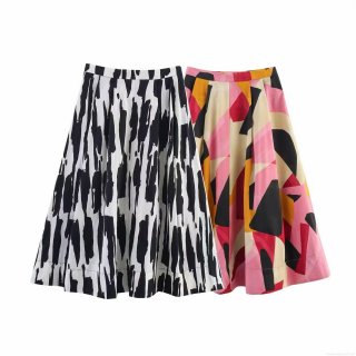 Women High Waist A-Line Midi Skirt Polyester Blend Abstract Geometric Print Sexy Elegant Streetwear Long Skirt for Women