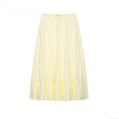 Women's Tiered Ruffle Maxi Skirt Solid Color Layered Cake Skirt High Waist Elastic Drawstring Bohemian Streetwear Long Skirt for Summer Vacation