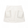 White Mini Skirt Sexy High Waisted Faux Leather Coated Polyester Skirt For Women With Lace Up Eyelet Pockets Slim Fit Bodycon Clubwear Party Street Style Short Skirt