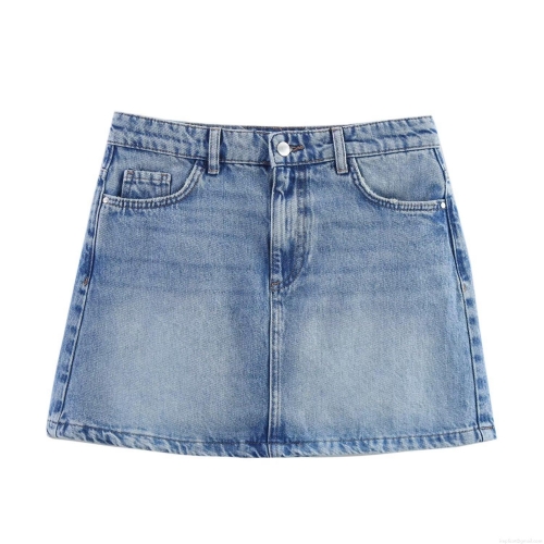Women's Casual Washed Denim Mini Skirt High Waist A-Line Jean Short Skirt Streetwear Light Blue 5-Pocket Sexy Bodycon Skirt For Ladies