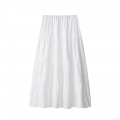 Women Casual Solid White Tiered Midi Skirt Elastic Waist Polyester 3-Layer Ruffle Cake Skirt Streetwear Boho Style Skirt For Daily Holiday Wear
