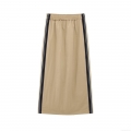 Women's Casual Khaki Midi Skirt High Waist Elastic Side Stripes Bodycon Pencil Skirt With Back Slit Streetwear Street Style Polyester Skirt For Women Daily Wear