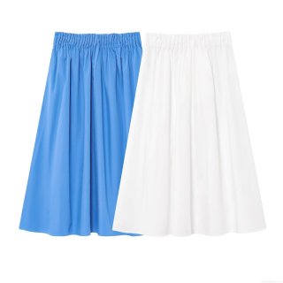 Women's High Waist Midi Skirt Pleated Elastic Waist Poplin Skirt Casual Solid Color Streetwear Summer Skirt For Ladies Fashion