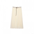 Women's Pleated Midi Skirt With Belt High Waist Solid Color Elegant Flowy Chiffon Long Skirt For Casual Daily Work Streetwear Ins Style