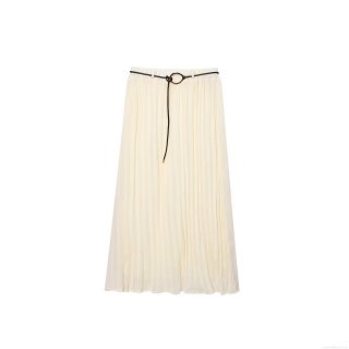 Women's Pleated Midi Skirt With Belt High Waist Solid Color Elegant Flowy Chiffon Long Skirt For Casual Daily Work Streetwear Ins Style