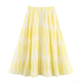 Women's High Waist A-Line Midi Skirt Abstract Yellow White Print Polyester Casual Streetwear Artistic Pleated Flare Skirt