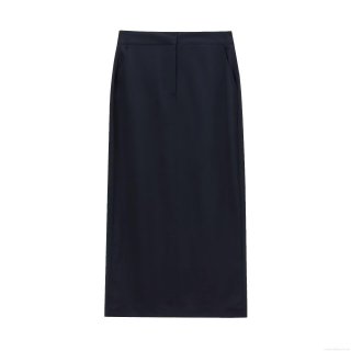 Women's High Waist Straight Midi Skirt TR Twill Woven Office Pencil Skirt With Back Slit Solid Black Elegant Business Commuting Skirt For Women