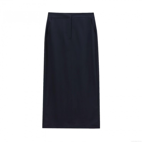Women's High Waist Straight Midi Skirt TR Twill Woven Office Pencil Skirt With Back Slit Solid Black Elegant Business Commuting Skirt For Women