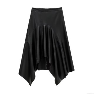 Women's PU Leather Midi Skirt Sexy Asymmetric Hem High Waist Bodycon Skirt With Side Tie Lychee Grain Synthetic Leather Streetwear Skirt For Club Party