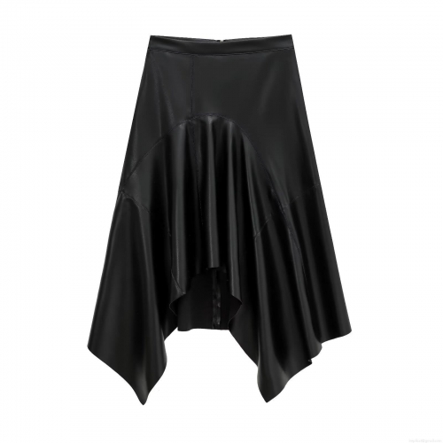 Women's PU Leather Midi Skirt Sexy Asymmetric Hem High Waist Bodycon Skirt With Side Tie Lychee Grain Synthetic Leather Streetwear Skirt For Club Party