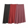 Elegant Women Satin Midi Skirt High Waist A-Line Silky Skirt Irregular Hem Solid Color Sexy Party Clubwear Midi Skirt For Ladies