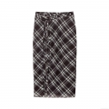 Women Plaid Mesh Sarong Skirt Sexy High Waist Bodycon Midi Skirt With Buttons And Tie Casual Streetwear Long Skirt Brown White Checkered Wrap Skirt