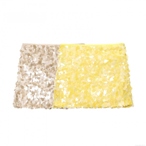Women's Sexy High Waist Sequin Mini Skirt Sparkling Solid Color Bodycon Short Skirt for Nightclub Party Streetwear Champagne Yellow Club Outfits