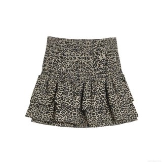 Women Sexy Leopard Print Ruffle Mini Skirt Smocked High Waist Tiered Bodycon Short Skirt Casual Summer Beach Party Polyester Skirt For Women