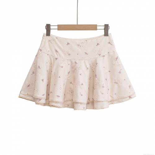 Women's Sweet Pastoral Floral Embroidery Mini Cake Skirt Elegant Layered Ruffle Lace Trim Polyester Cotton Blend Half Skirt For Summer Vacation Daily Wear