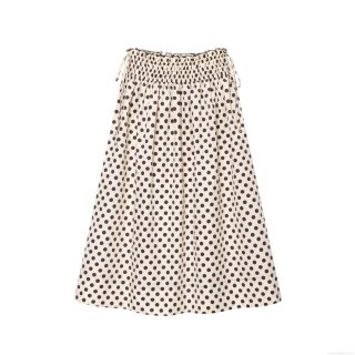 Women's Polka Dot Midi Skirt High Waist Drawstring A-Line Long Skirt Elegant Beige Black Dot Print Polyester Cotton Skirt for Daily Streetwear Party