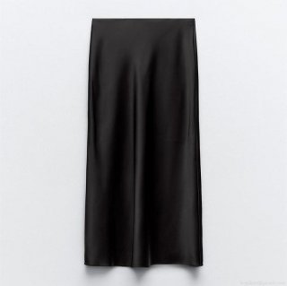 Women Satin Midi Skirt Elegant High Waist Silk Finish Solid Color Straight Pencil Skirts For Party Dating Work French Style Chic Lady Bottoms