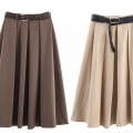 Women's High Waist Pleated Midi Skirt With Belt Elegant Solid Color A-Line Swing Long Skirt For Daily Office Lady Spring Autumn Vintage Western Style Skirt