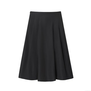 Women's Fashion High Waist Pleated Midi Skirt Elegant A-Line Solid Color Polyester Skirt Streetwear Casual Bottoms