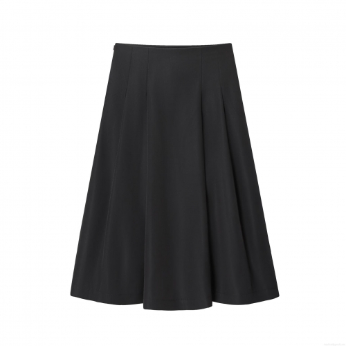 Women's Fashion High Waist Pleated Midi Skirt Elegant A-Line Solid Color Polyester Skirt Streetwear Casual Bottoms