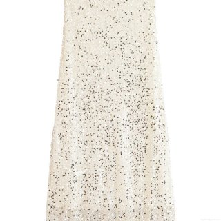 Women's Sexy High Waist Sequin Midi Skirt Elegant Off White Polyester Mesh Glitter Straight Long Skirt For Party Club Night Out