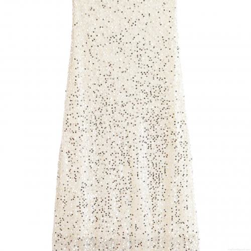 Women's Sexy High Waist Sequin Midi Skirt Elegant Off White Polyester Mesh Glitter Straight Long Skirt For Party Club Night Out