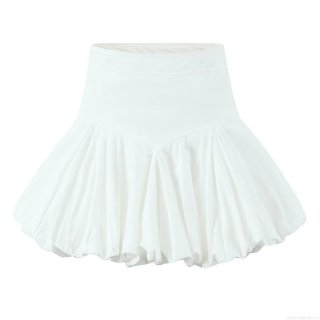 Women French Romantic High Waist Puffy Mini Skirt Slimming A-line Bubble Short Skirt With Safety Pants Solid Color Polyester Street Style Party Sexy Bottoms