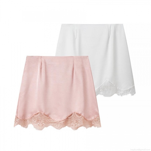 Women's Sexy Satin Lace Trim Mini Skirt Solid Color High Waist A-Line Bodycon Short Skirt Streetwear Party Clubwear Summer Spring Fashion