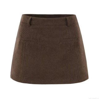 Women's Retro High Waist Corduroy Mini Skirt Bodycon A-Line Skirt with Belt Loops Sexy Streetwear Solid Brown Yellow Skirts for Women