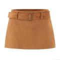 Women's Vintage Suede-like Polyester Spandex A-Line Mini Skirt With Square Buckle Belt Sexy High Waist Bodycon Short Skirt For Club Streetwear Fashion