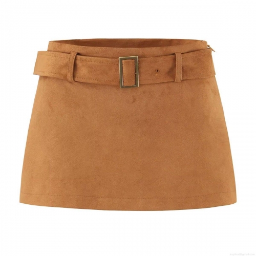 Women's Vintage Suede-like Polyester Spandex A-Line Mini Skirt With Square Buckle Belt Sexy High Waist Bodycon Short Skirt For Club Streetwear Fashion