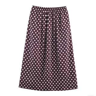 Women's Retro Polka Dot Midi Skirt High Waist Elastic Polyester Satin Straight Cut Street Style Casual Elegant Brown Skirt for Women Daily Fashion