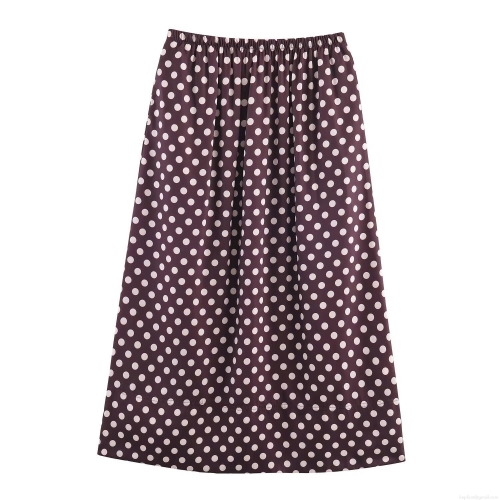 Women's Retro Polka Dot Midi Skirt High Waist Elastic Polyester Satin Straight Cut Street Style Casual Elegant Brown Skirt for Women Daily Fashion