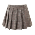 Women's High Waist Plaid Pleated Mini Skirt 100% Polyester Preppy Style School Uniform A-Line Short Skirt Streetwear Fashion Khaki Gray Skirts