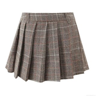 Women's High Waist Plaid Pleated Mini Skirt 100% Polyester Preppy Style School Uniform A-Line Short Skirt Streetwear Fashion Khaki Gray Skirts