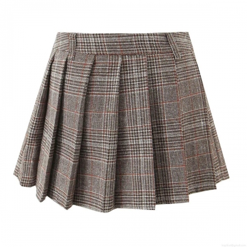 Women's High Waist Plaid Pleated Mini Skirt 100% Polyester Preppy Style School Uniform A-Line Short Skirt Streetwear Fashion Khaki Gray Skirts