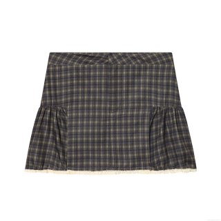 Women's Plaid Mini Skirt With White Lace Trim Sweet High Waist Casual Patchwork A-line Short Skirts For Women Fashion Streetwear Daily Wear