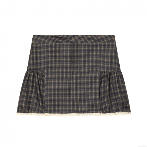 Women's Plaid Mini Skirt With White Lace Trim Sweet High Waist Casual Patchwork A-line Short Skirts For Women Fashion Streetwear Daily Wear