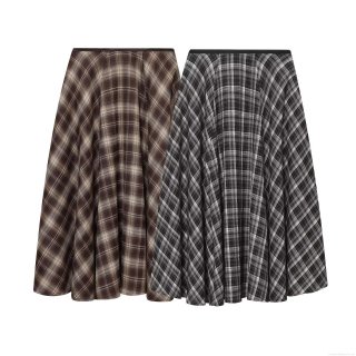 Women Retro Plaid A-Line Midi Skirt High Waist British Style Umbrella Swing Skirt Elegant Streetwear Polyester Bottoms For Ladies Dating Party