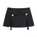 Sexy Street Style Women's Black Polyester Skort Mini Skirt With Rhinestone Jewelry Bow Ribbon Decoration Pleated A-Line Skort For Party Club Night Out