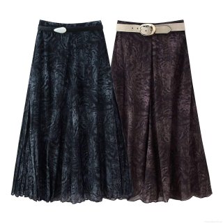 Women Fashion High Waist Midi Skirt With Belt Abstract Animal Print Polyester Straight Skirt For Streetwear Party Lady Retro Casual Skirt