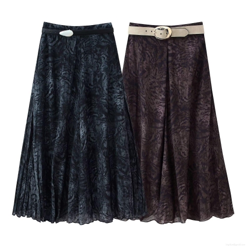 Women Fashion High Waist Midi Skirt With Belt Abstract Animal Print Polyester Straight Skirt For Streetwear Party Lady Retro Casual Skirt