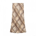 Women's Plaid Midi Skirt Satin Texture Polyester High Waist A-Line Straight Skirt Street Casual Party Dating Sexy Trendy European Style Skirt For Women Brown Beige