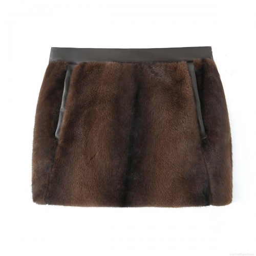 Women's Sexy Chic Faux Fur Mini Skirt With PU Leather Trim Solid Color Deep Brown Short Skirt For Streetwear Party Daily Wear