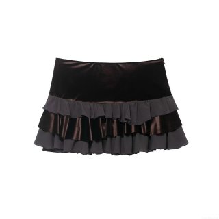 Women's Sexy Velvet Chiffon Patchwork Mini Skirt High Waist Tiered Ruffle Layered Cake Skirt Gothic Streetwear Club Party Short Skirt For Women