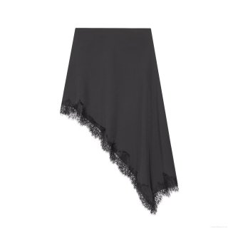 Women's Sexy Asymmetric Lace Hem Midi Skirt Elegant Solid Color High Waist Polyester Skirt For Streetwear Party Date Night
