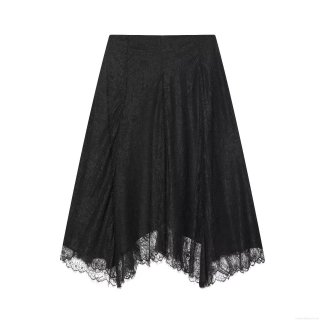 Women's Sexy Black Lace Midi Skirt High Waist Floral Hollow Out Asymmetric Eyelash Hem Pencil Skirt For Party Club Streetwear Elegant Retro Style Polyester Skirt