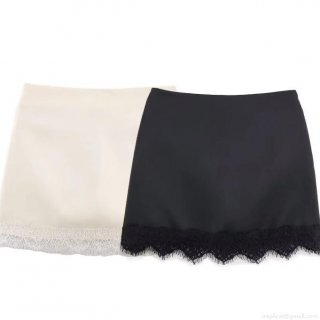 Women's Sexy Satin Lace Hem Skirt-Pants Solid Color High Waist Straight Mini Short Skirt For Party Streetwear European Style