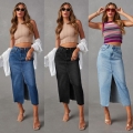 Women's High Waisted Denim Midi Skirt With Front Split Frayed Hem A-Line Jean Skirt Casual Streetwear Fashion Long Skirts For Women